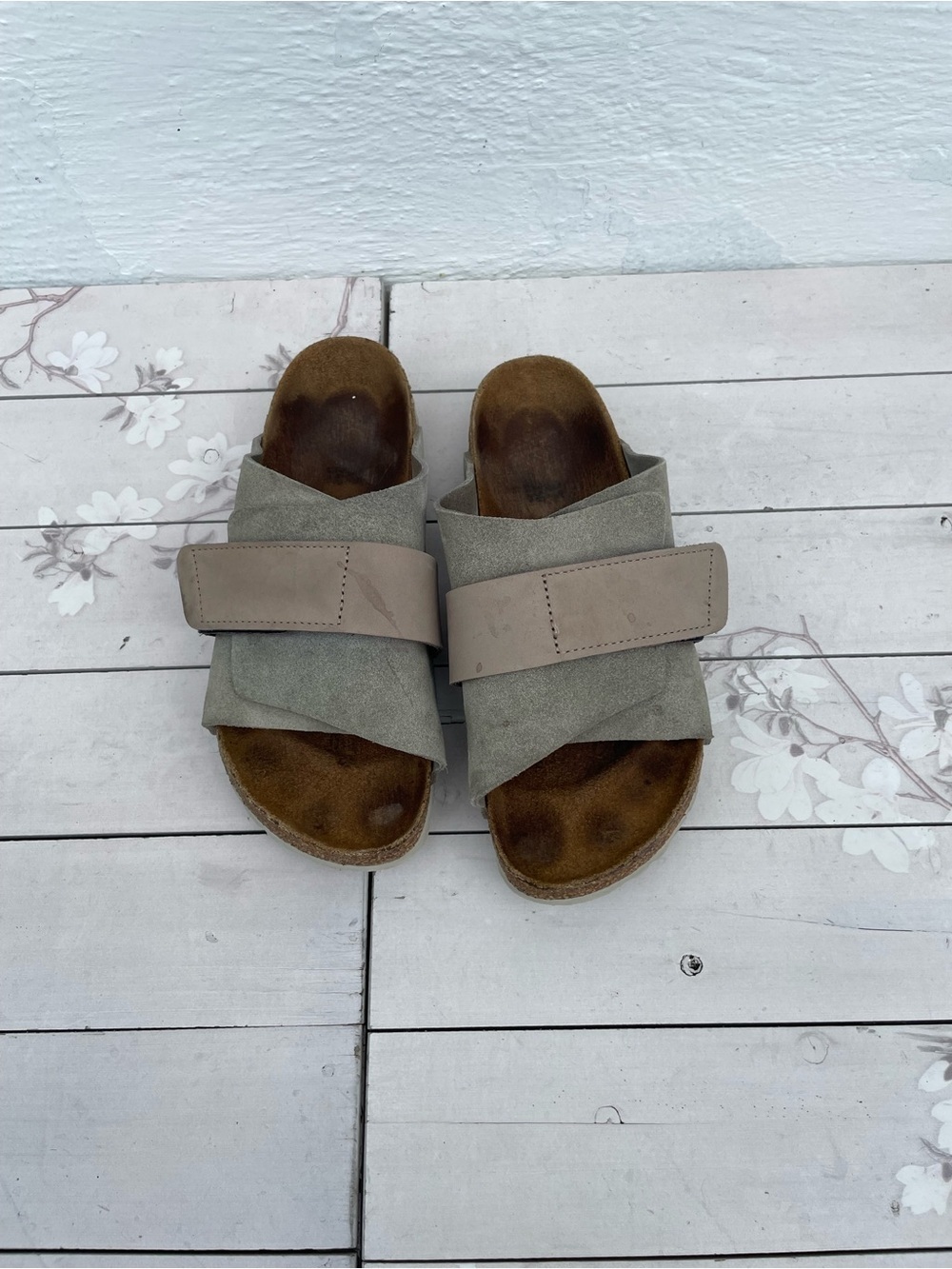 Birkenstock Women's Taupe and Light Brown Slide Sandals